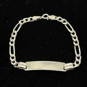 Italy 925 Sterling Silver Engraveable 4.5mm Figaro Blank ID Chain Bracelet 6.5"